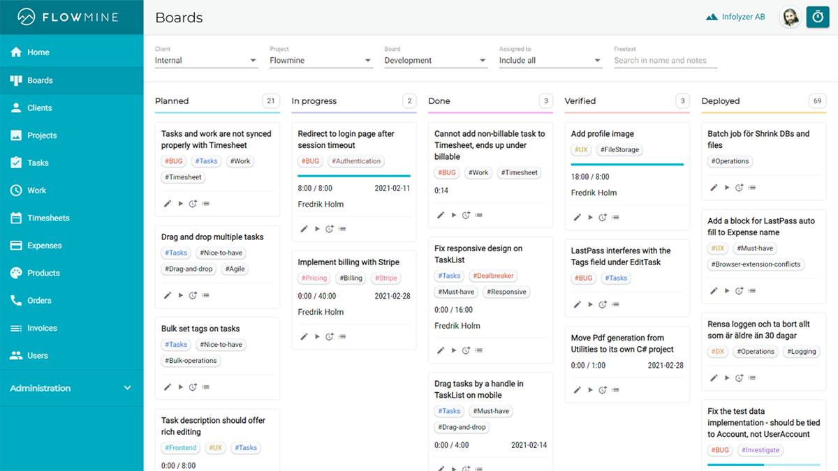 Flowmine Board view